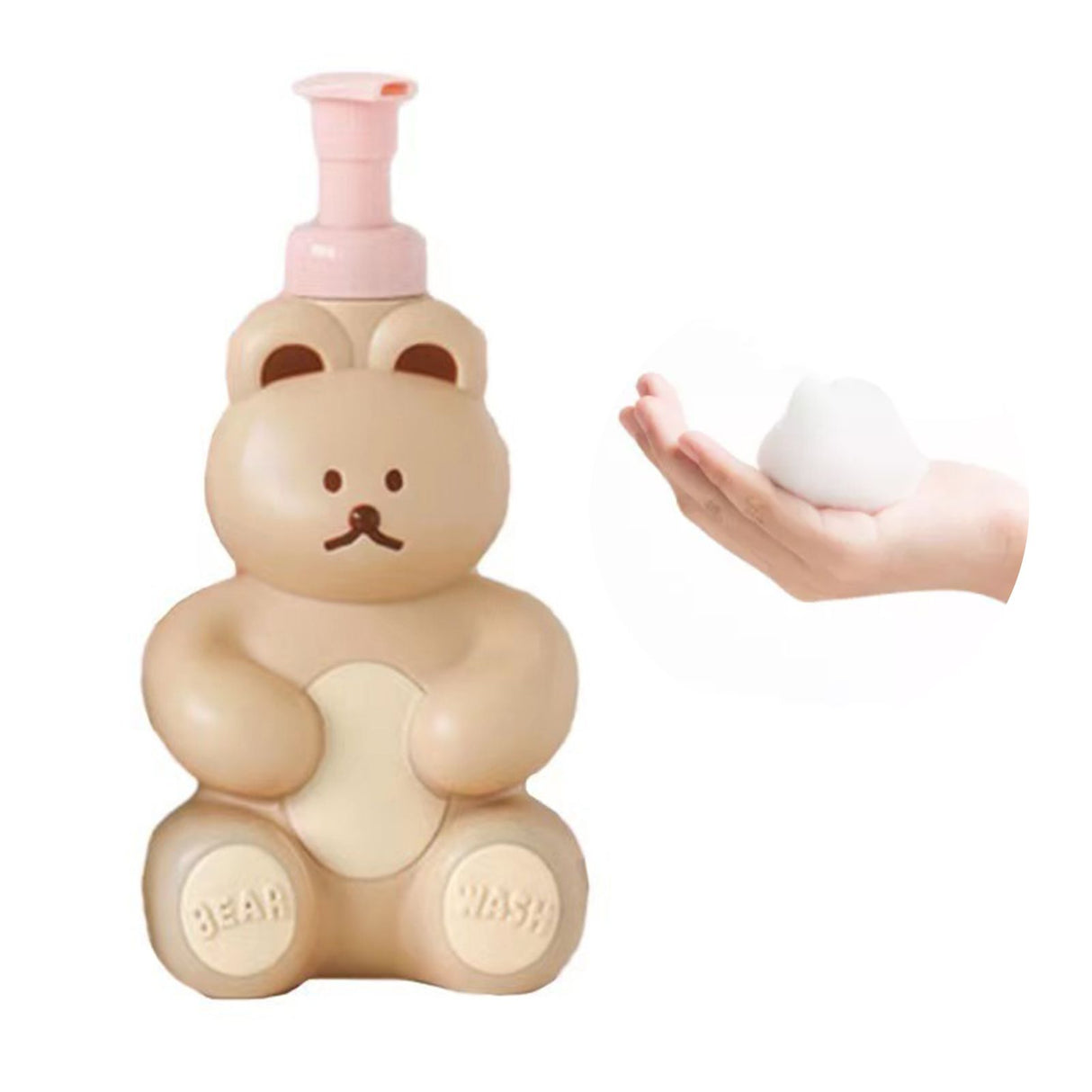 Foam Pump Bottle Cute Bear Shape Large Capacity Foaming Soap Dispenser Bottle for Facial Wash Body Wash Hand Soap Milk Tea Color