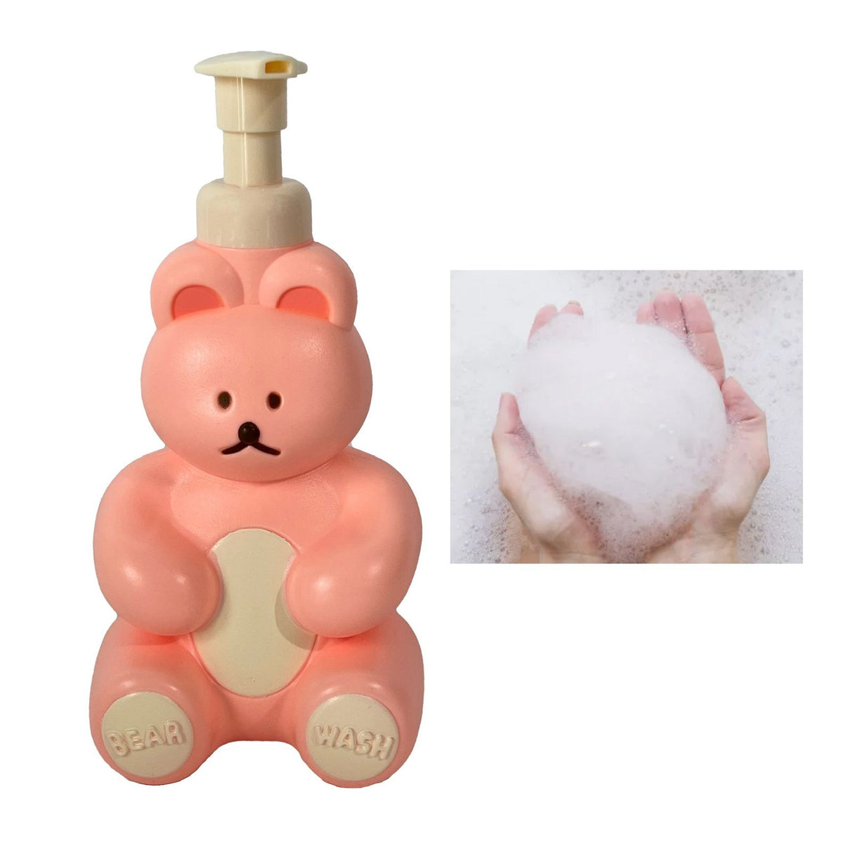 Foam Pump Bottle Cute Bear Shape Large Capacity Foaming Soap Dispenser Bottle for Facial Wash Body Wash Hand Soap Pink