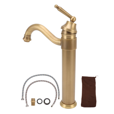 High Sink Faucet Copper Retro Industrial Single Handle Cold Hot Water Mixer Tap for Above Counter Basin Bathroom Hotel