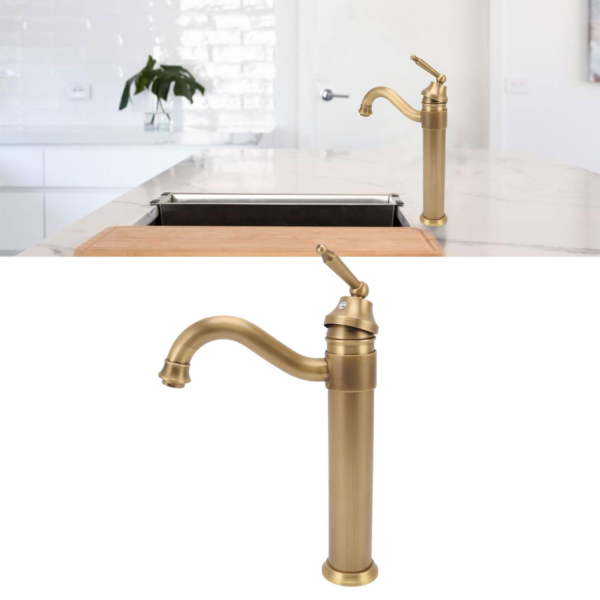 High Sink Faucet Copper Retro Industrial Single Handle Cold Hot Water Mixer Tap for Above Counter Basin Bathroom Hotel
