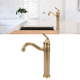 High Sink Faucet Copper Retro Industrial Single Handle Cold Hot Water Mixer Tap for Above Counter Basin Bathroom Hotel