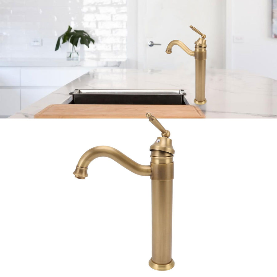 High Sink Faucet Copper Retro Industrial Single Handle Cold Hot Water Mixer Tap for Above Counter Basin Bathroom Hotel