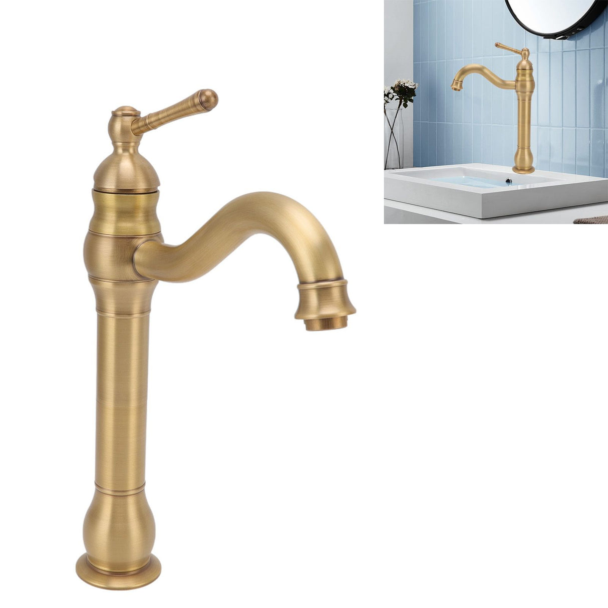 Basin Faucet Retro European Style Brass Gourd Design with Hose and Gasket Bathroom Sink Faucet for Home