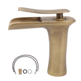 Bathroom Sink Faucet Antique Single Span Brass Waterfall Under Counter Basin Mixer Tap for Cold and Hot Water