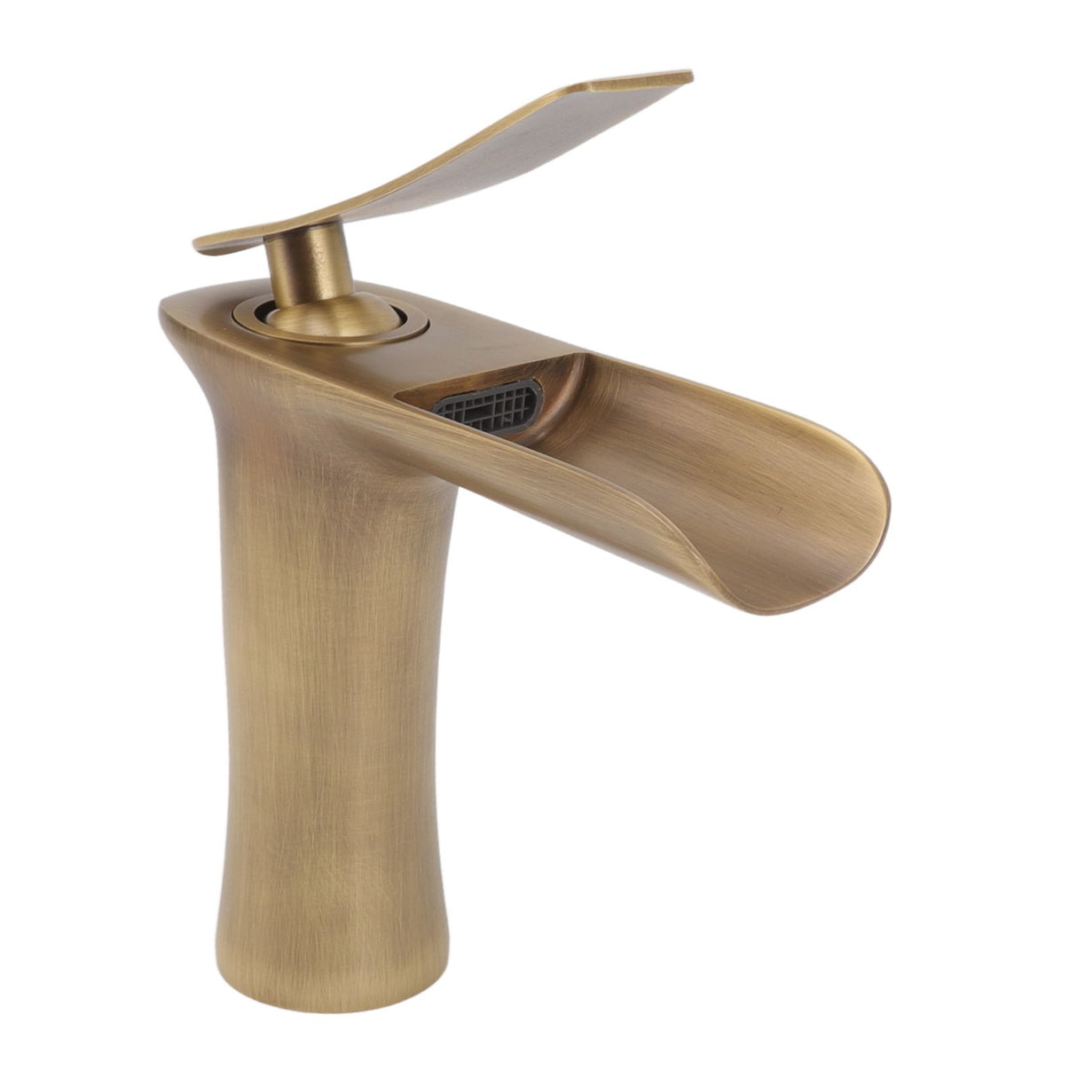 Bathroom Sink Faucet Antique Single Span Brass Waterfall Under Counter Basin Mixer Tap for Cold and Hot Water