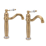 Bathroom Faucet Antique Single Span European Style Brass Basin Mixed Tap for Home Hot Cold Water - Low Angle
