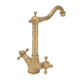 European Antique Brass Bathroom Faucet Double Handle Cross Knob Kitchen Faucet Hot Cold Water Tap - Side View