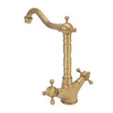 European Antique Brass Bathroom Faucet Double Handle Cross Knob Kitchen Faucet Hot Cold Water Tap