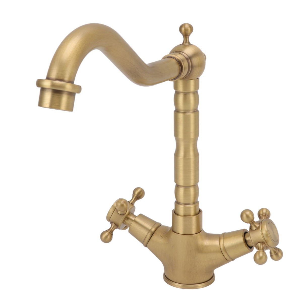 European Antique Brass Bathroom Faucet Double Handle Cross Knob Kitchen Faucet Hot Cold Water Tap