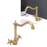 European Antique Brass Bathroom Faucet Double Handle Cross Knob Kitchen Faucet Hot Cold Water Tap