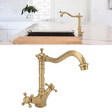 European Antique Brass Bathroom Faucet Double Handle Cross Knob Kitchen Faucet Hot Cold Water Tap