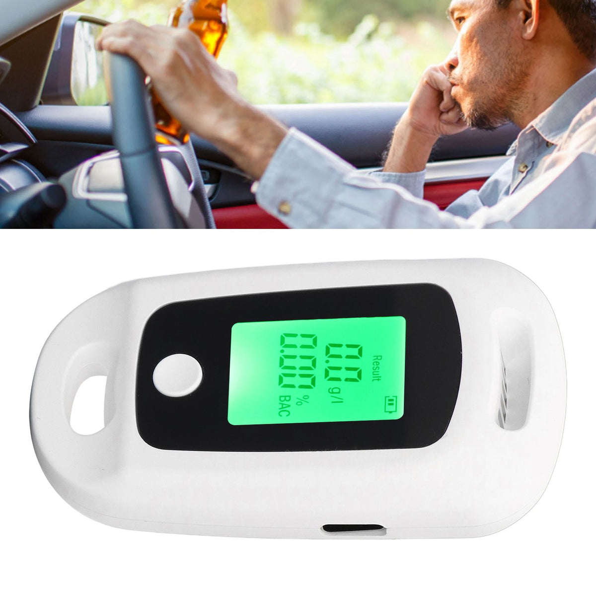 Alcohol Detector USB Rechargeable High Accuracy Portable Breath Alcohol Tester with LCD Screen White