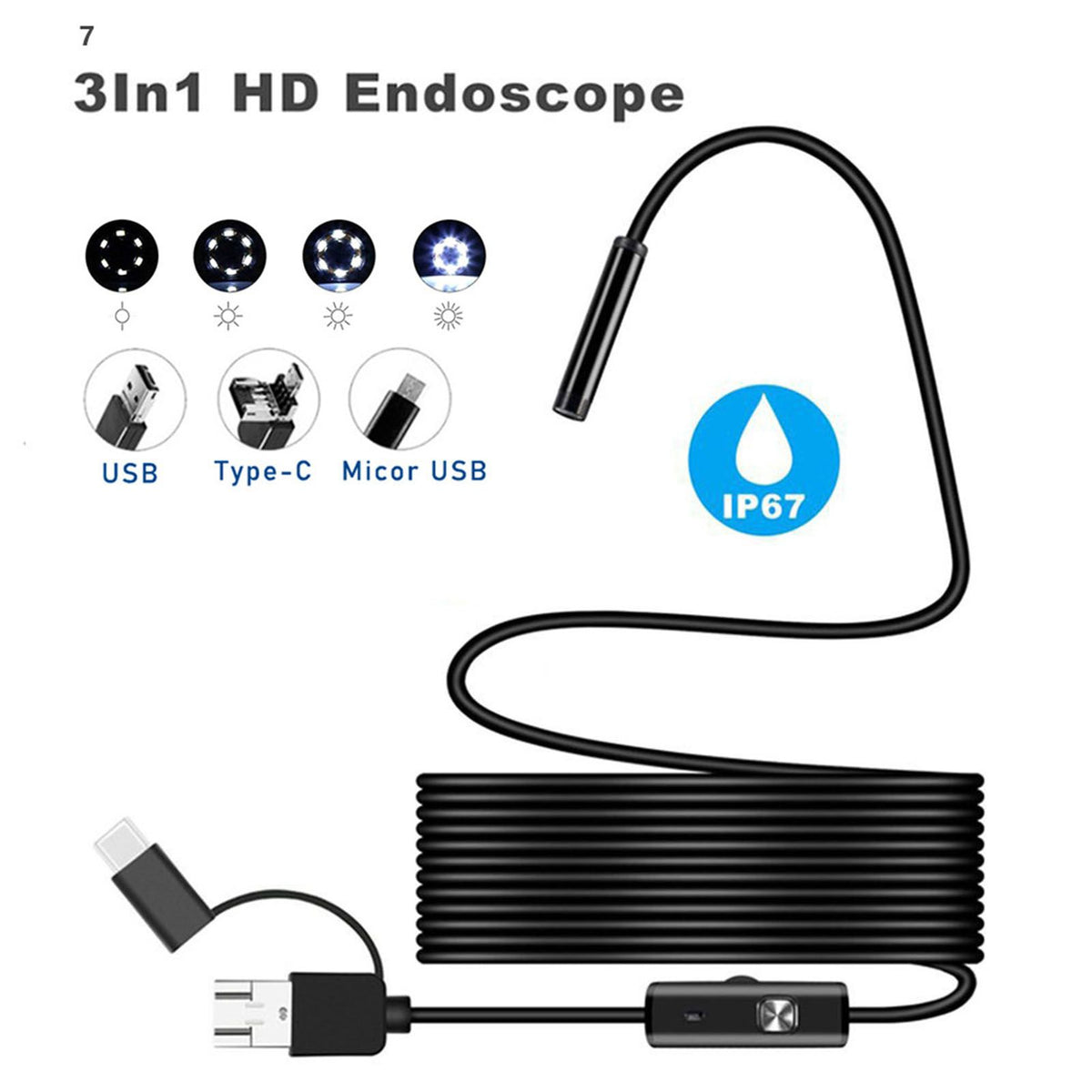 3 in 1 Endoscope Camera HD ABS Aluminium Alloy Industrial Endoscope for Android 6.1 for Pipe Car