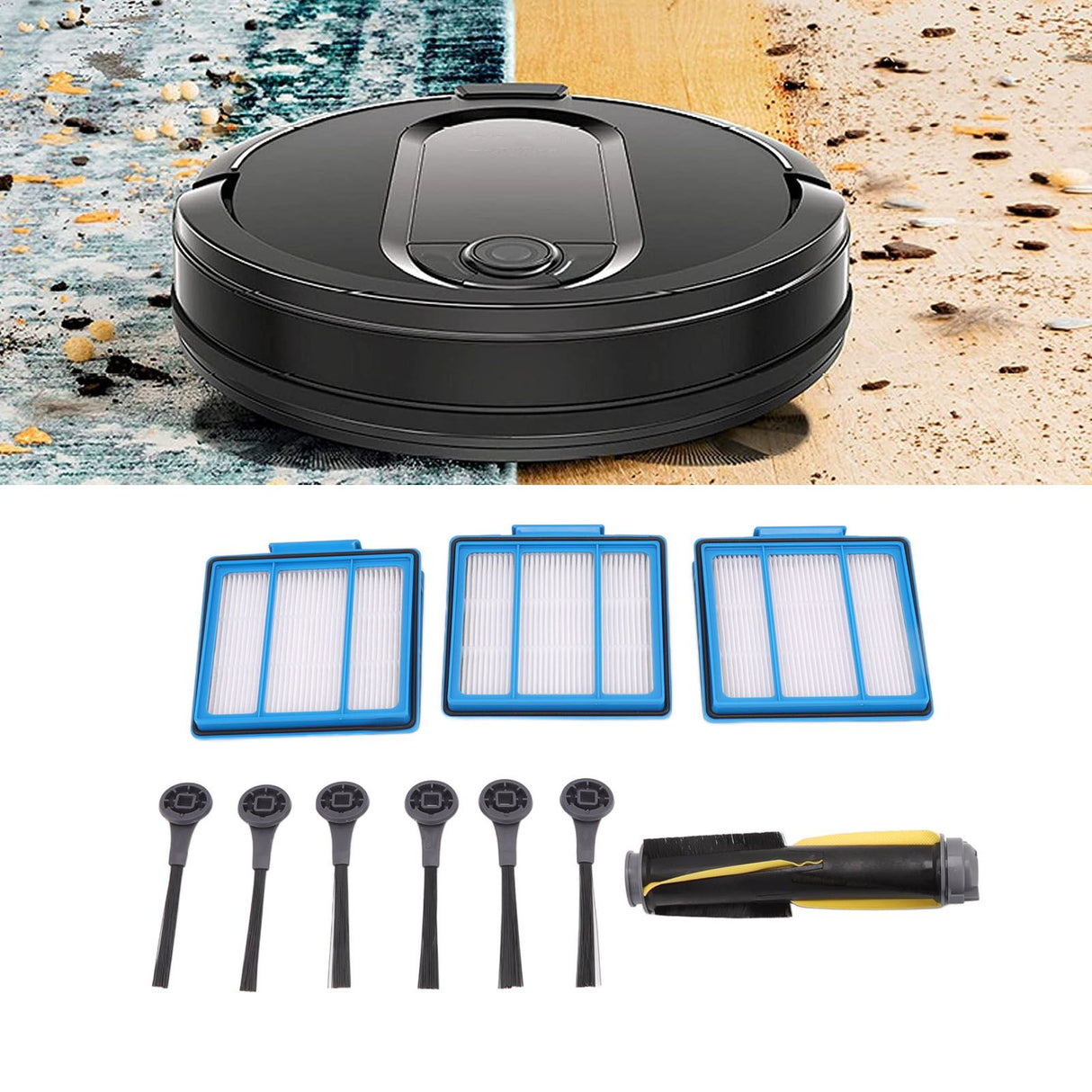 Sweeper Brush Filter Set ABS Housing High Efficiency Particulate Air Filter with 6PCS Side Brush for Shark IQ RV101