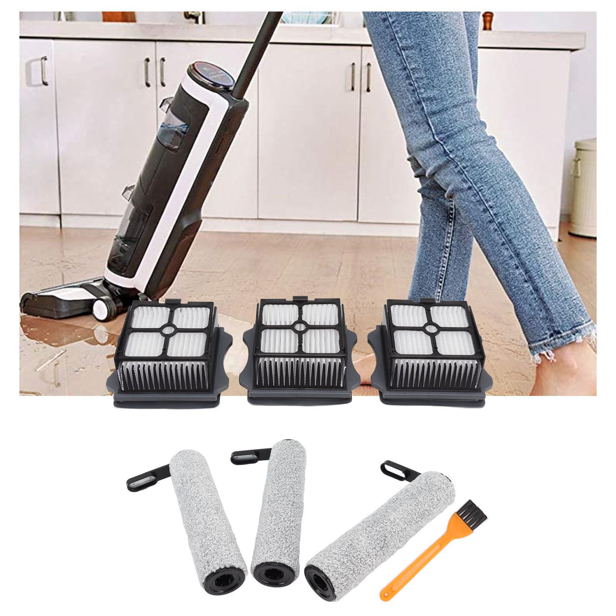 Vacuum Cleaner Replacement Parts for Tineco S5 Roller Brush High Efficiency Particulate Air Filter with Cleaning Brush