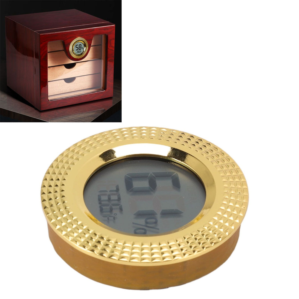 Insert Digital Hygrometer Round Cigar Box High Accuracy Electronic Temperature Humidity Meter
