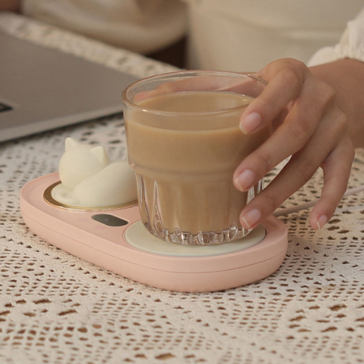 Intelligent Mug Warmer Coaster 55 Degrees Celsius Constant Temperature Cup Heating Mat Pad for Working Pink