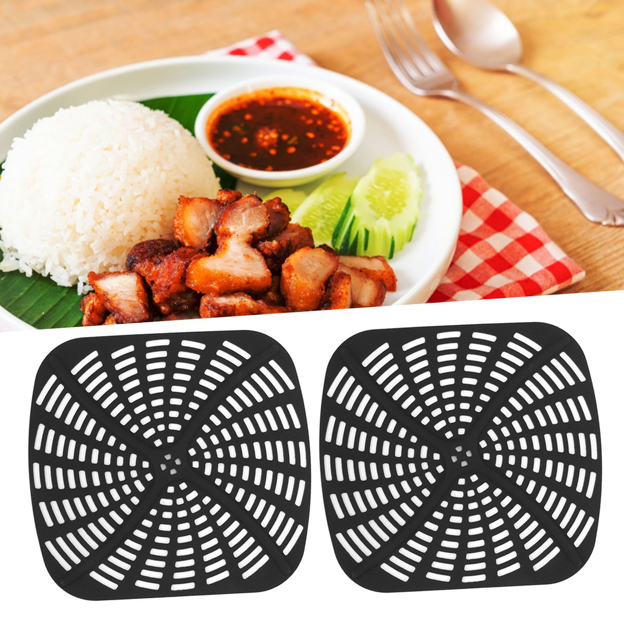 2pcs Fryer Reusable Silicone Fryer Liner Scratch Resistant Silicone Liner Mat for Ninja Foodi AG301 Fryer Black