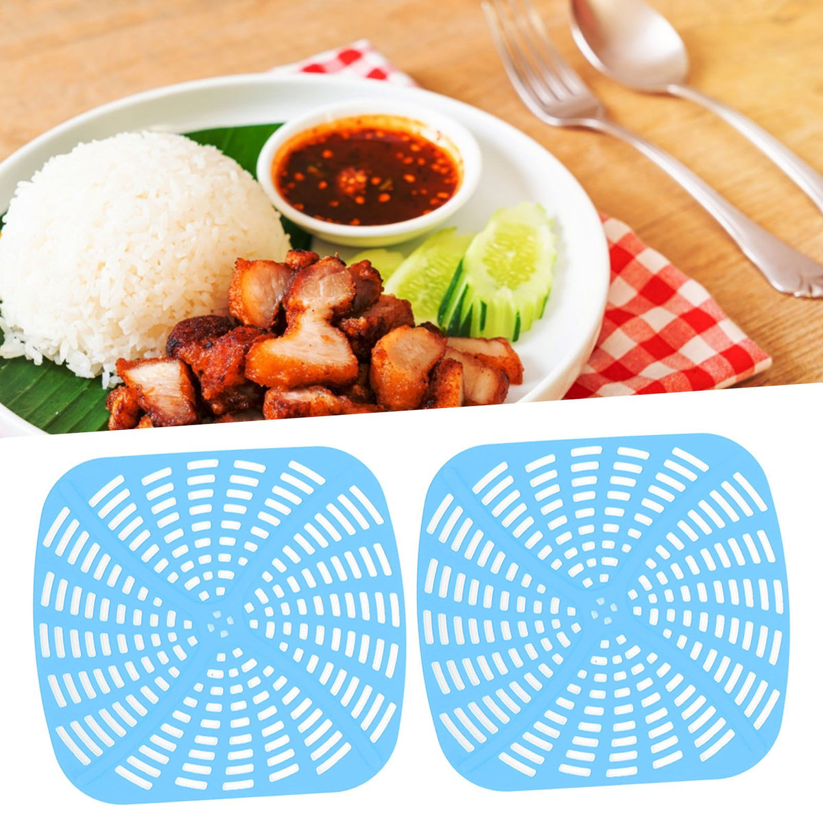 2pcs Fryer Reusable Silicone Fryer Liner Scratch Resistant Silicone Liner Mat for Ninja Foodi AG301 Fryer Blue