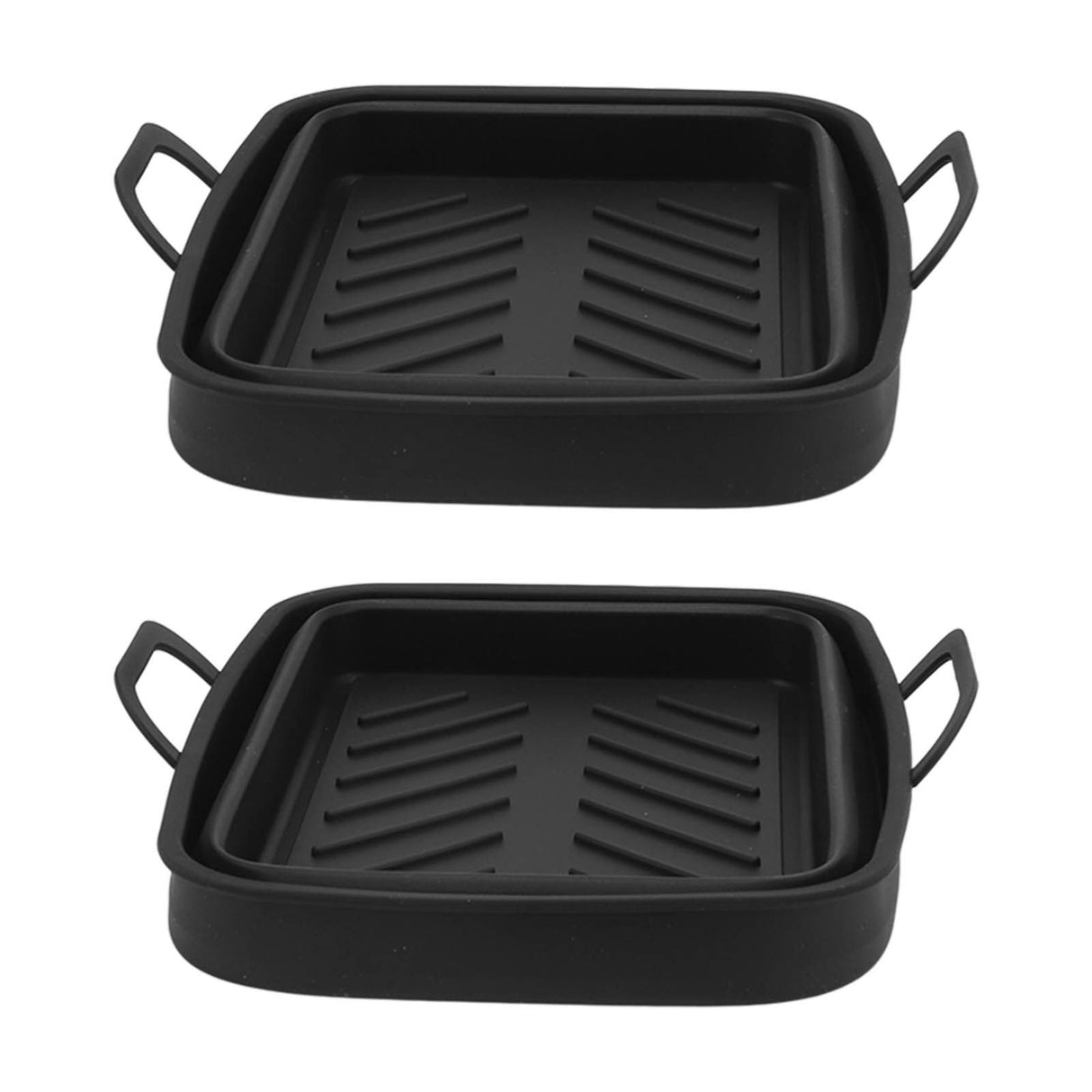 2 Pcs Silicone Air Cooker Pot with Handle Rectangular Fryer Liner Tray Replacement for Kitchen Cooking Accessories Black