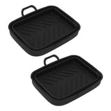 2 Pcs Silicone Air Cooker Pot with Handle Rectangular Fryer Liner Tray Replacement for Kitchen Cooking Accessories Black - Front View