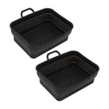 2 Pcs Silicone Air Cooker Pot with Handle Rectangular Fryer Liner Tray Replacement for Kitchen Cooking Accessories Black - Rear View