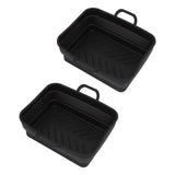 2 Pcs Silicone Air Cooker Pot with Handle Rectangular Fryer Liner Tray Replacement for Kitchen Cooking Accessories Black