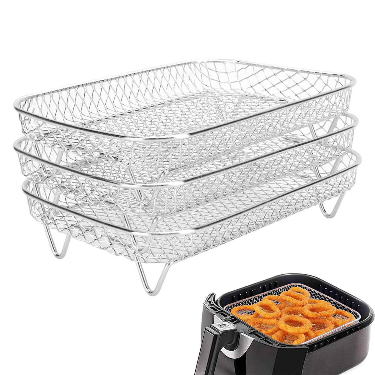 3 Layer Fryer Grilling Rack Stainless Steel Fryer Stakable Racks Household Kitchen Accessories