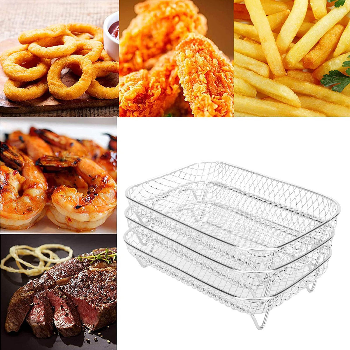3 Layer Fryer Grilling Rack Stainless Steel Fryer Stakable Racks Household Kitchen Accessories