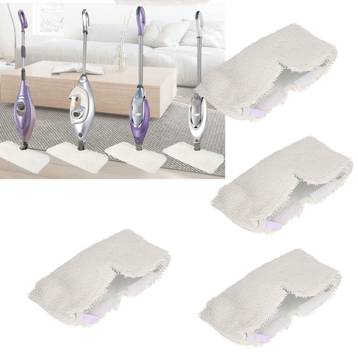 4Pcs Microfiber Mop Pads Replacement Steaming Mop Pads for Shark S3901 S3500 S3501
