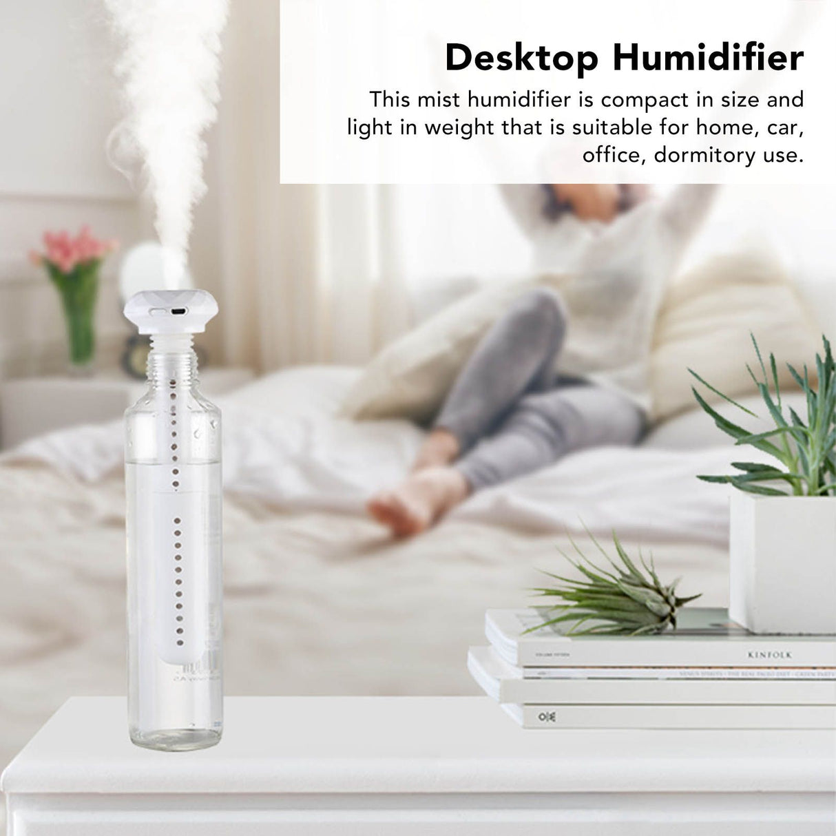 Desktop Humidifier Mute White Portable High Capacity Water Bottle Humidifier for Home Car