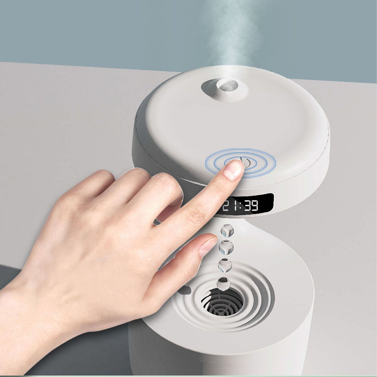 Cool Mist Humidifier Multifunction Smart Quiet High Capacity Countercurrent Water Droplet Humidifier for Office Bedroom White