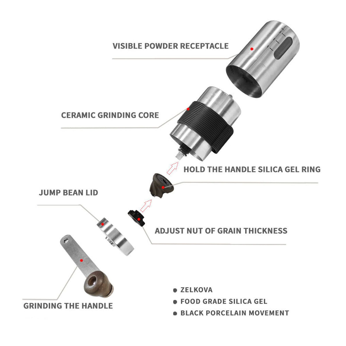Manual Coffee Grinder Adjustable Particles Size Stainless Steel Coffee Bean Grinder for Household