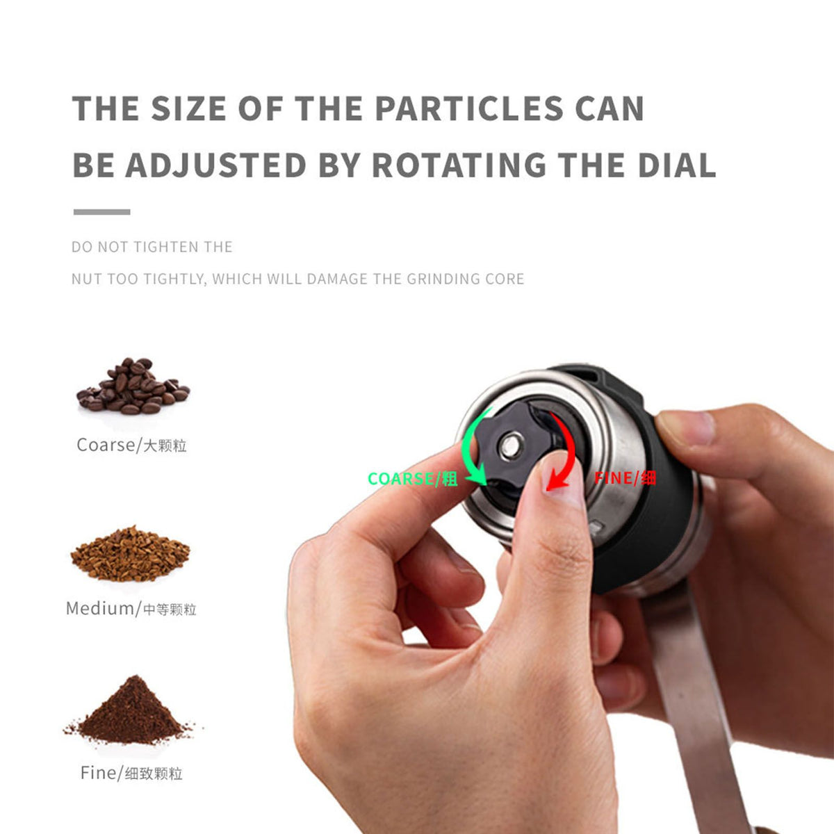 Manual Coffee Grinder Adjustable Particles Size Stainless Steel Coffee Bean Grinder for Household