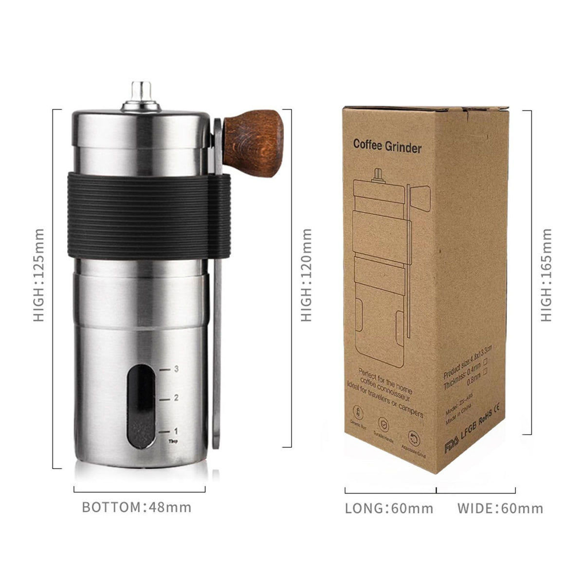 Manual Coffee Grinder Adjustable Particles Size Stainless Steel Coffee Bean Grinder for Household