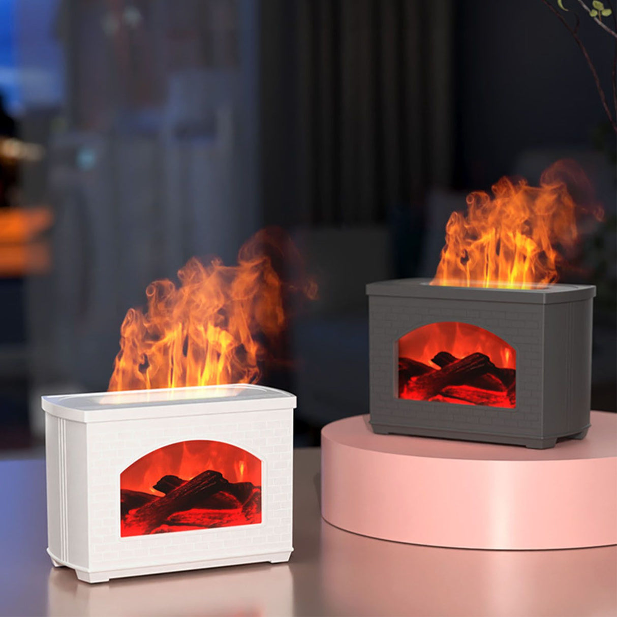 270ml Mist Humidifier Simulated Fireplace Design Power Off Protection Fire Diffuser for Home White