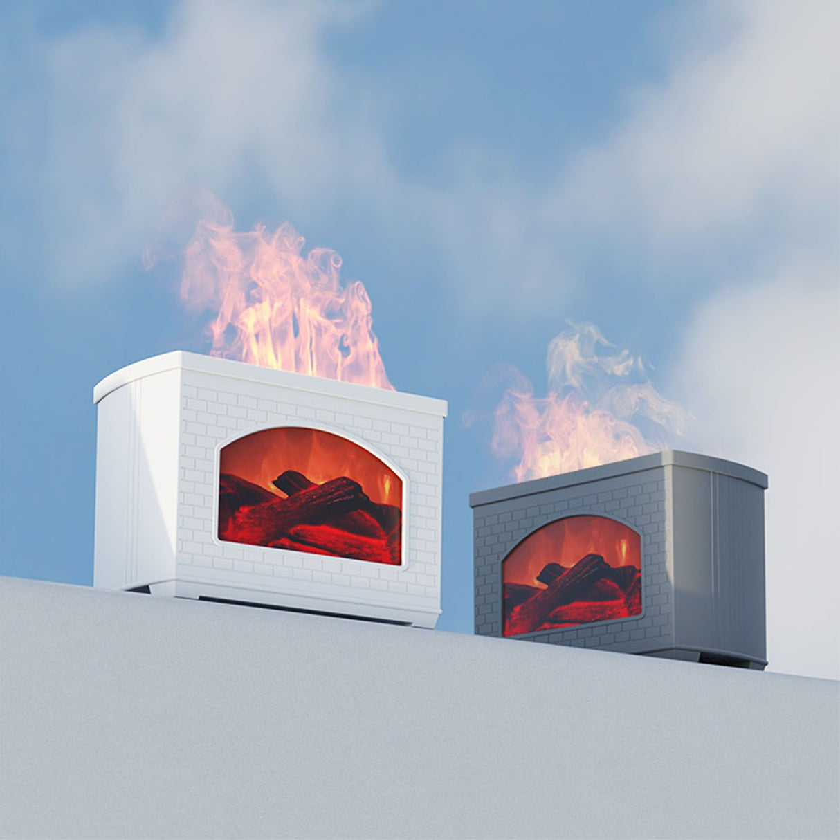270ml Mist Humidifier Simulated Fireplace Design Power Off Protection Fire Diffuser for Home White