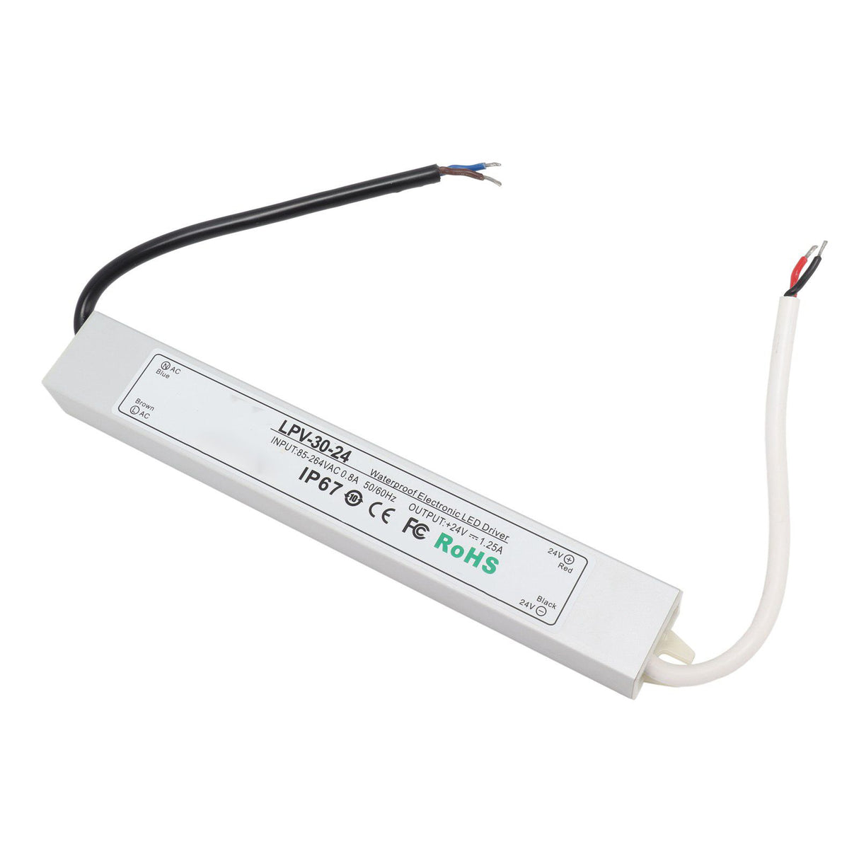 LED Driver IP67 Waterproof 24V Low Voltage Output Power Supply Transformer Adapter for Lamp Security Camera 85‑264V LPV 30W 24V 1.25A
