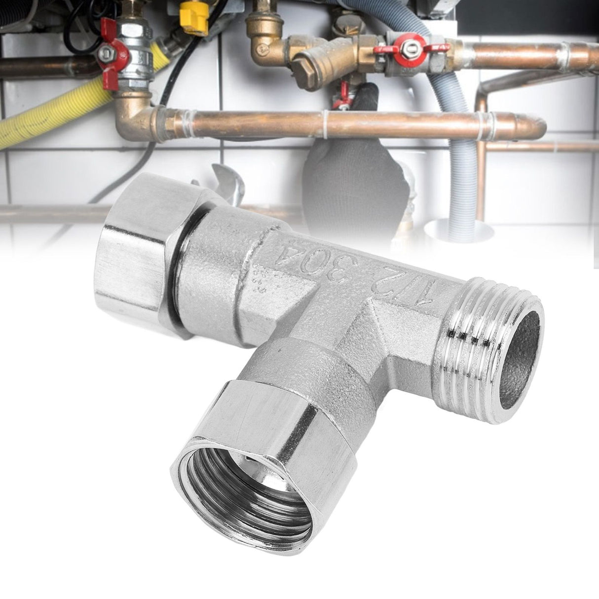 Pipe Fitting 3 Way Tee 304 Stainless Steel Hose Connector Pipeline Adapter G1/2 for Water Air 2 Female Thread Joint and 1 Male Thread Joint