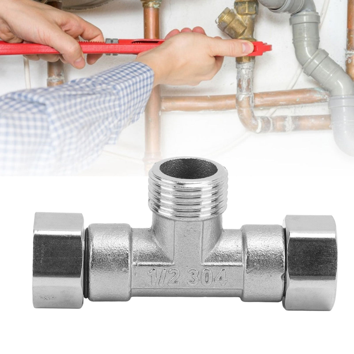 Pipe Fitting 3 Way Tee 304 Stainless Steel Hose Connector Pipeline Adapter G1/2 for Water Air Middle Male Thread