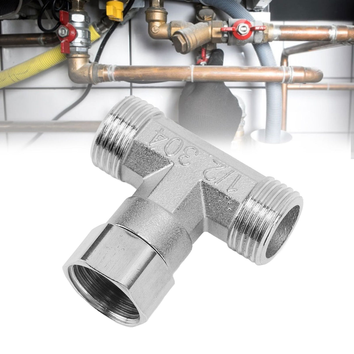 Pipe Fitting 3 Way Tee 304 Stainless Steel Hose Connector Pipeline Adapter G1/2 for Water Air Middle Female Thread