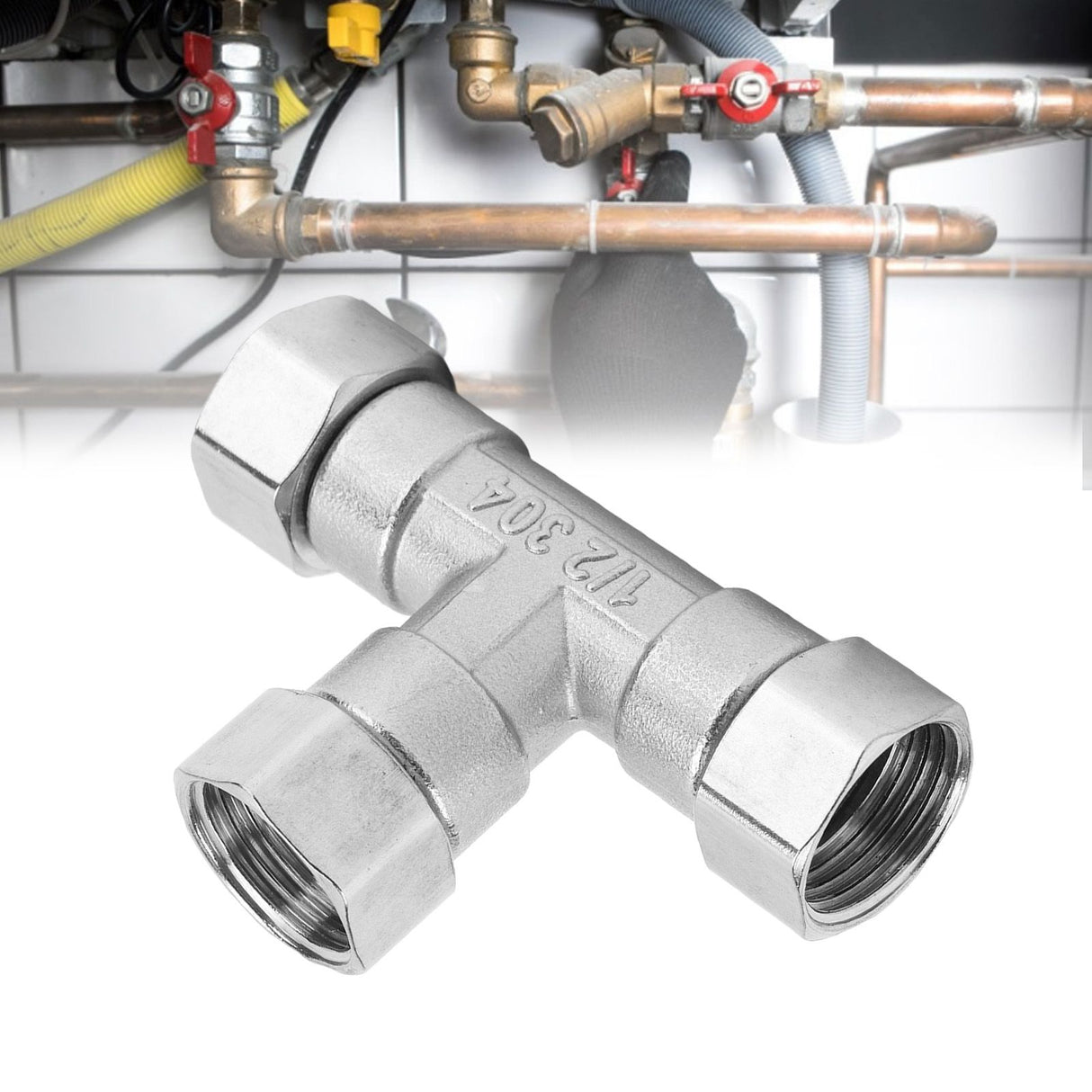 Pipe Fitting 3 Way Tee 304 Stainless Steel Hose Connector Pipeline Adapter G1/2 for Water Air Female Thread