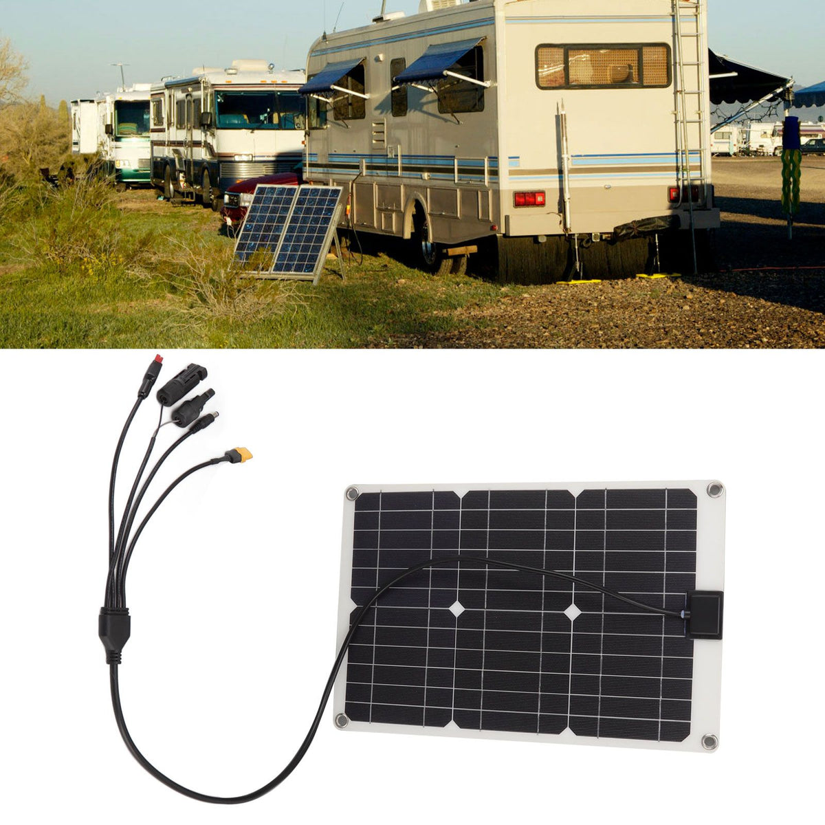 Solar Battery Panel 50W 4 Connectors Monocrystalline Silicon High Efficiency Portable Solar Charger Panel 18V Output