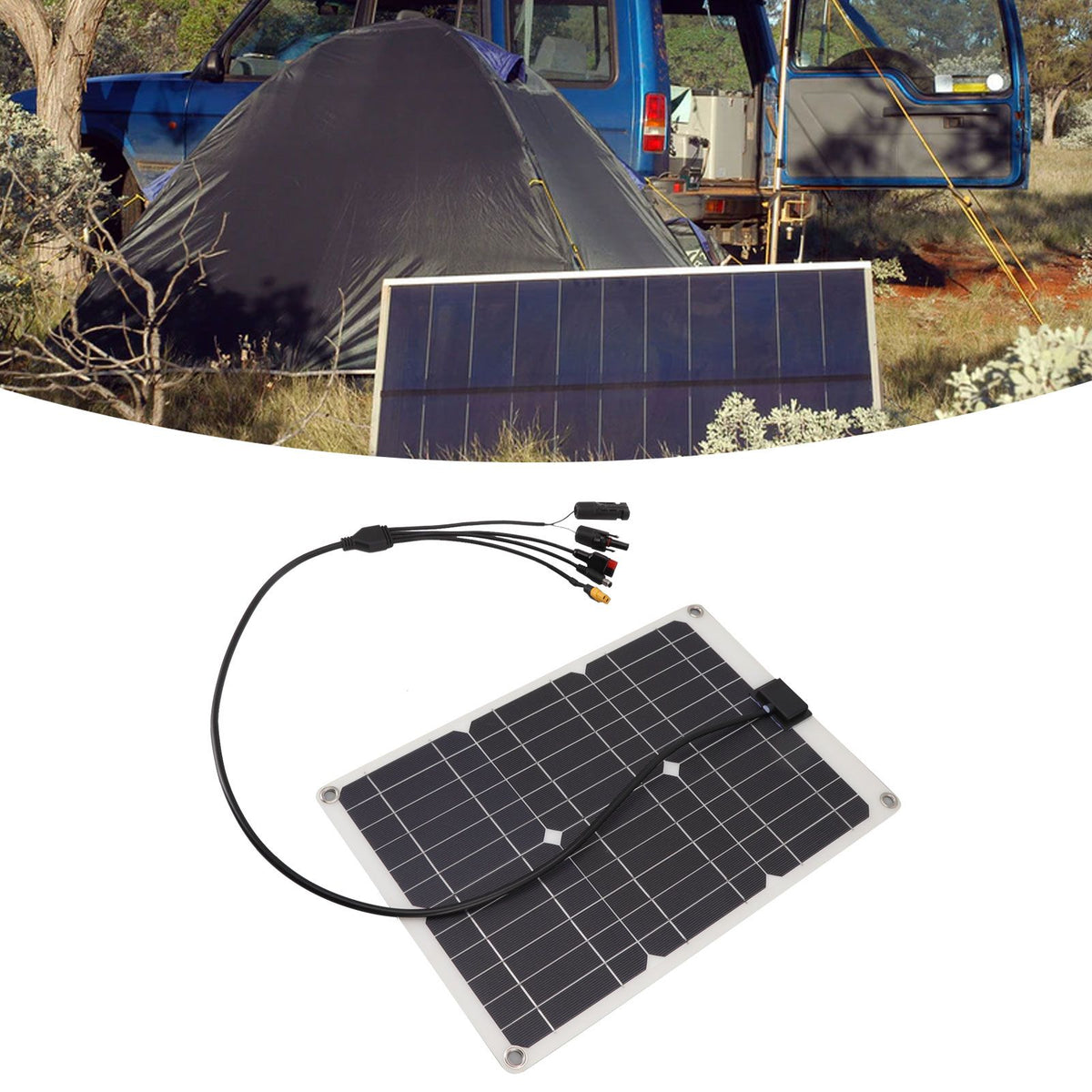 Solar Battery Panel 50W 4 Connectors Monocrystalline Silicon High Efficiency Portable Solar Charger Panel 18V Output