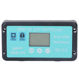 12V 24V MPPT Solar Charge Controller Professional USB PD QC3.0 Solar Panel Regulator with LCD Display for Battey 40A - Front View