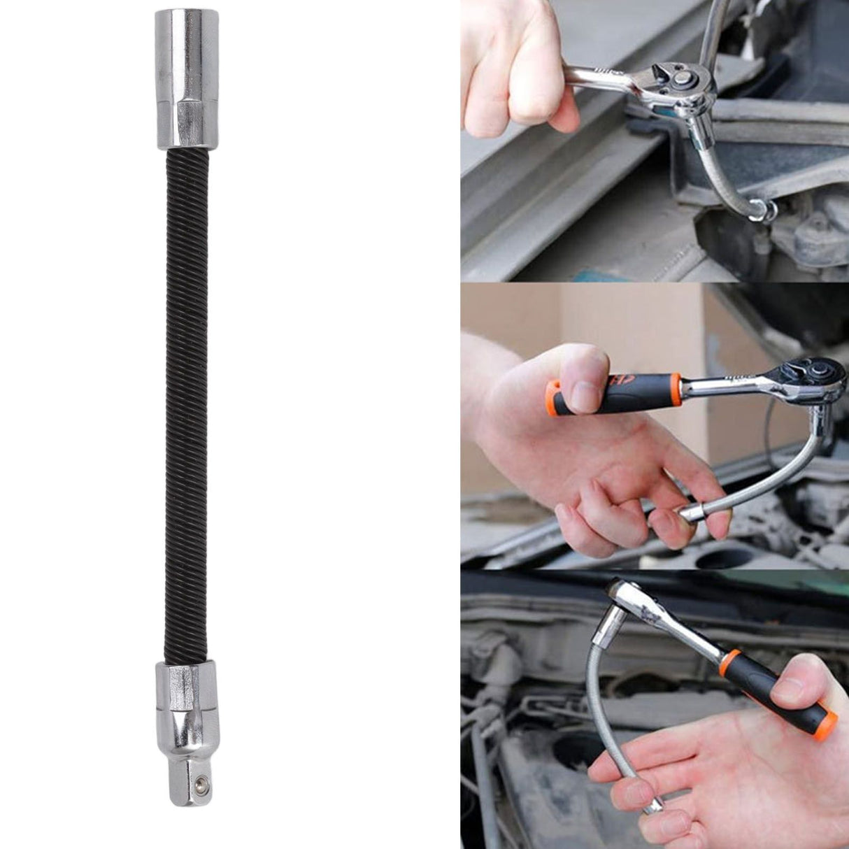 Wrench Extension Rod Bendable Universal Flexible Shaft Sleeve Extension Bar for Factory Workshop Black 3/8