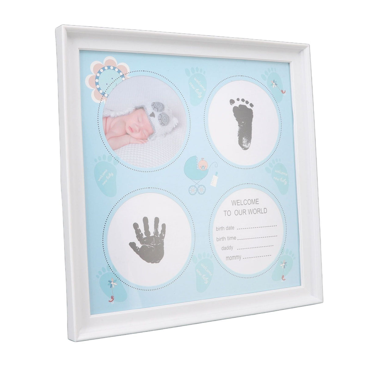Baby Handprint Footprint Kit for Newborn Boys Girls Wear Resistant Plastic Density Board Baby Print Frame Kit for Display Blue