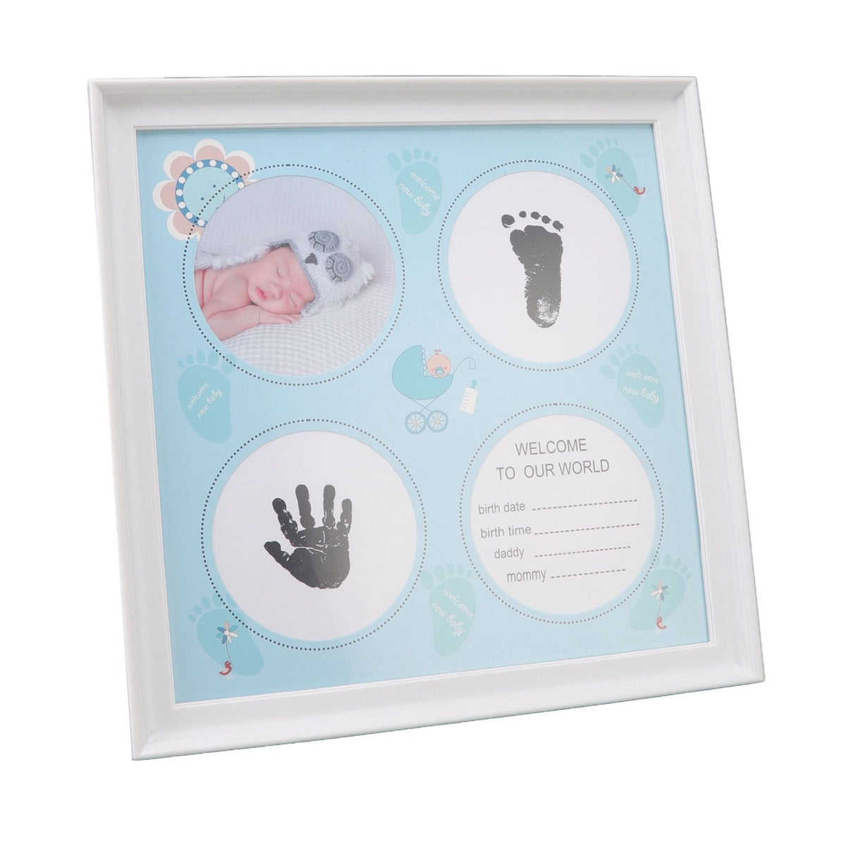 Baby Handprint Footprint Kit for Newborn Boys Girls Wear Resistant Plastic Density Board Baby Print Frame Kit for Display Blue
