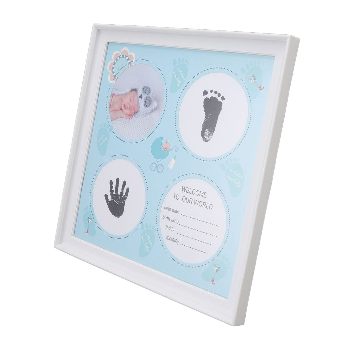 Baby Handprint Footprint Kit for Newborn Boys Girls Wear Resistant Plastic Density Board Baby Print Frame Kit for Display Blue