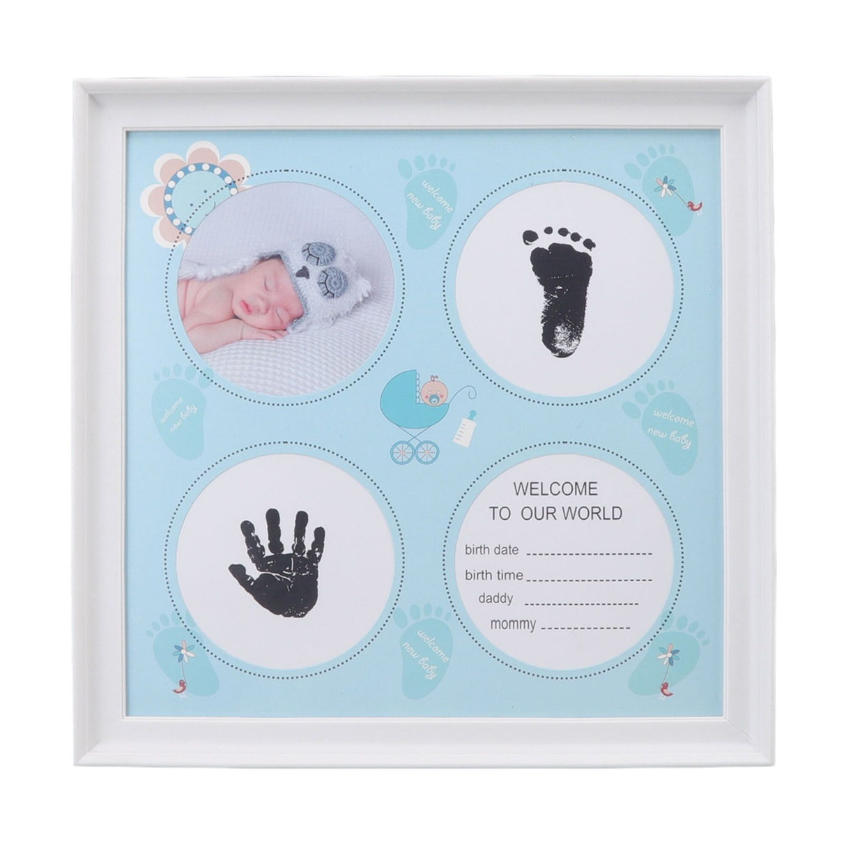 Baby Handprint Footprint Kit for Newborn Boys Girls Wear Resistant Plastic Density Board Baby Print Frame Kit for Display Blue